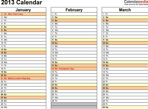 2013 Calendar Excel 11 Free Printable Templates Xlsxlsx