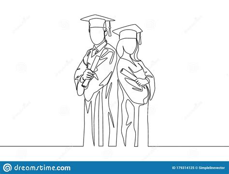 One Continuous Line Drawing Of Young Happy Couple Graduate College