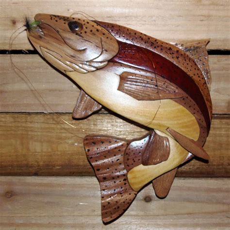 Intarsia Rainbow Trout Wall Plaque Colorful Impressions