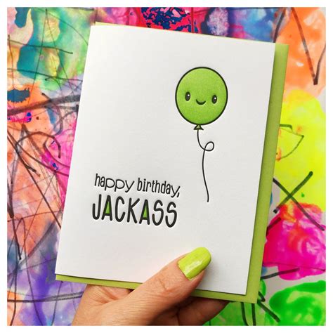 Funny Snarky Letterpress Birthday Card Jackass Balloon Kiss And