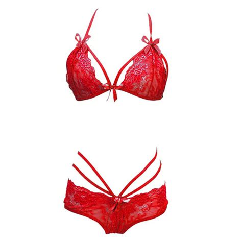 Sexy Lace Lingerie Underwear Bodysuit Lace Bra Top And Panty Set Free Size Red In Lingerie Sets