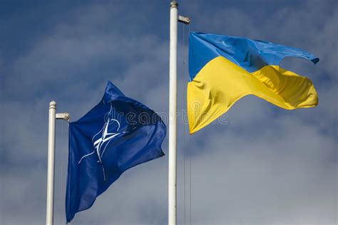 L'ucraina è un paese al di sopra dell'europa orientale. Bandiera Dell'Ucraina E Della Bandiera Di NATO Fotografia ...