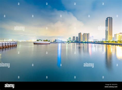 Night View Of The City At Jinsha Bay Zhanjiang China Stock Photo Alamy