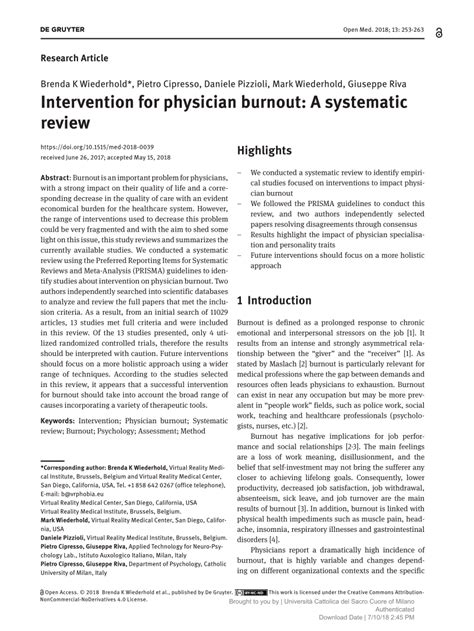 Pdf Intervention For Physician Burnout A Systematic Review