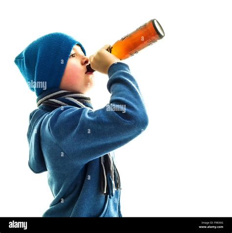 Underage Drinking Young Underage Boy Drinks Beer From Bottle Youth