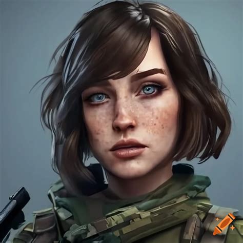Character In Call Of Duty Style With Brunette Hair And Blue Eyes