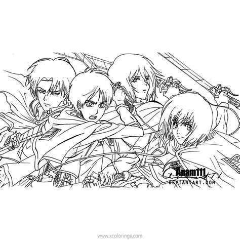 Attack On Titan Coloring Pages Characters Lineart by Anam111 - XColorings.com