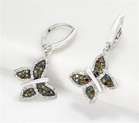 Affinity Sterling Silver Rainbow Diamond Butterfly Earrings Qvc Com
