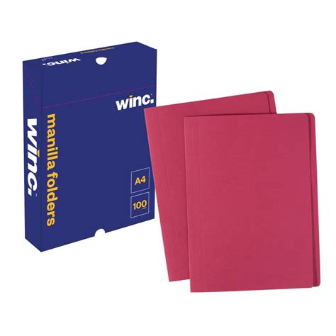 Winc Manilla Folder A4 Red Box 100 Winc