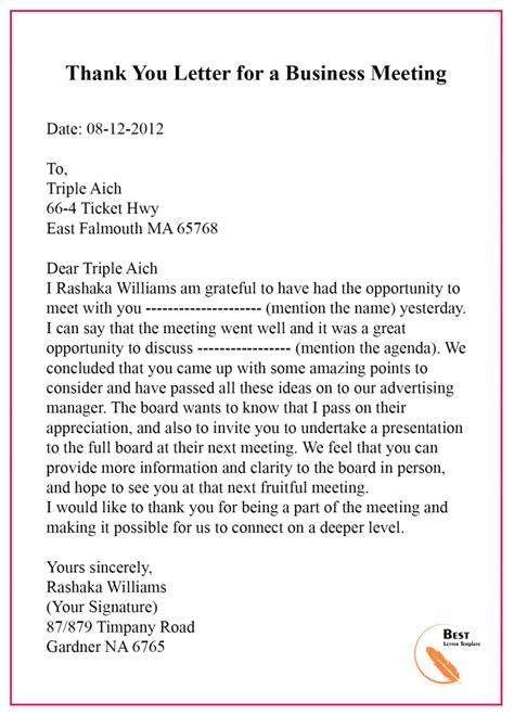 Thank You Letter After Business Meeting - Sample & Examples