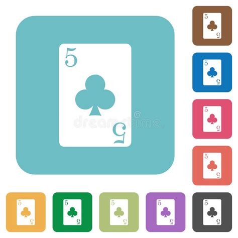 Five Of Clubs Card Flat Round Icons Stock Vector Illustration Of