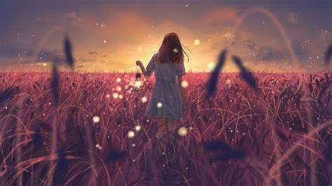 Photo Anime Landscape Field Anime Girl Free Pictures On Fonwall