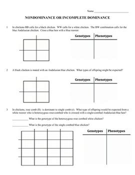Complete the punnett square to help you answer the questions. Genetics Practice Problems Worksheet: Incomplete Dominance ...