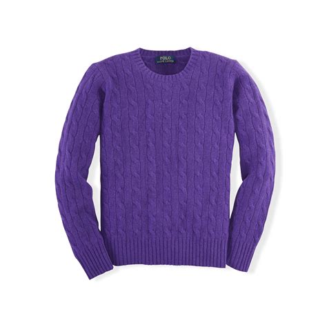 Ralph Lauren Cable Knit Cashmere Sweater In Purple Lyst