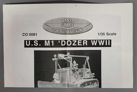 135th Construction Battalion 135 Scale Us Army M1 Dozer Wwii Model Kit