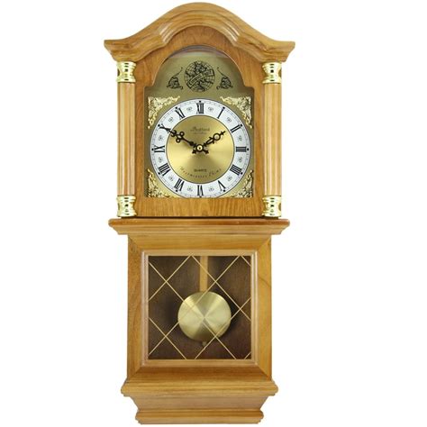 Bedford Clock Collection Classic Golden Oak Chiming Wall Clock With