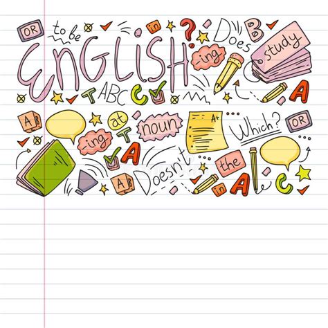 English Courses Doodle Vector Concept Illustration Of Learning English