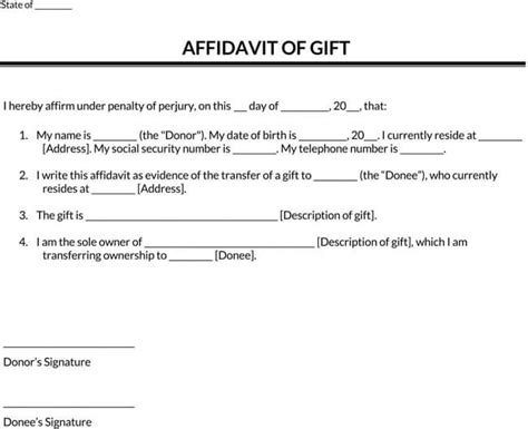 Affidavit Of Gift