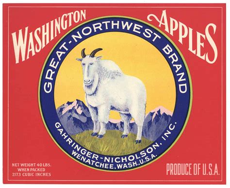 Great Northwest Brand Vintage Wenatchee Washington Apple Crate Label
