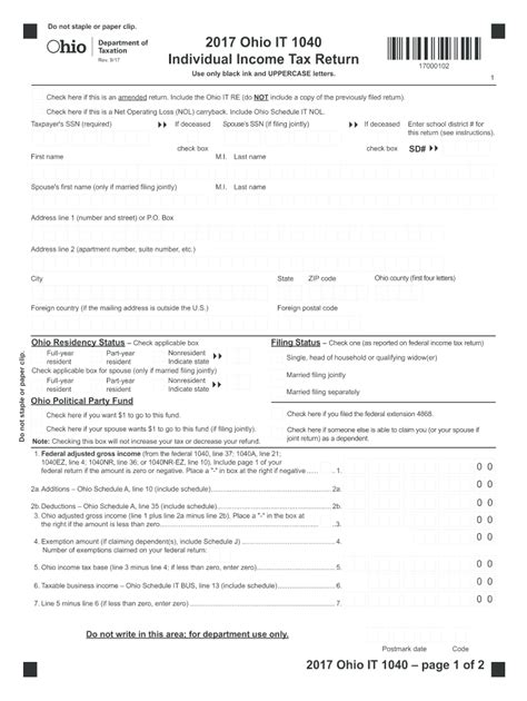 Ohio It 1040 Fillable Form Printable Forms Free Online
