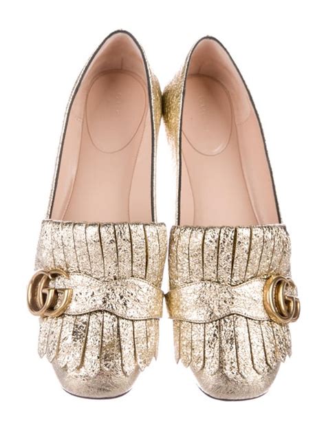 Gucci Gg Metallic Leather Flats Shoes Guc432224 The Realreal