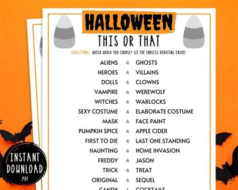 Halloween This Or That Game Halloween Printable Games Halloween Would You Rather Halloween Games