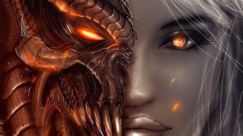 Just sharing dark art that i find fascinating. Wallpaper : face, video games, women, fantasy art, eyes, angel, closeup, demon, Diablo III ...