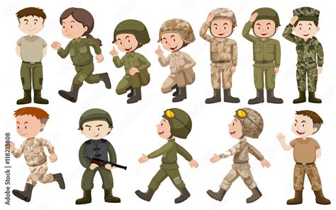Male And Female Soldiers In Uniform Stock Vektorgrafik Adobe Stock