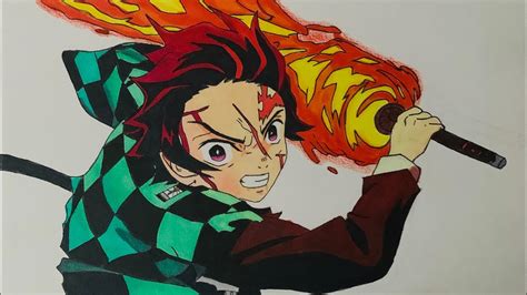 Drawing Tanjiro Fire Breathing Time Lapse Demon Slayer Youtube