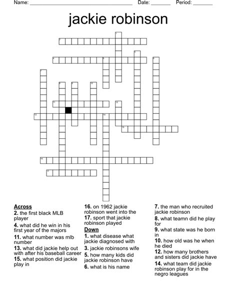 Jackie Robinson Crossword Wordmint