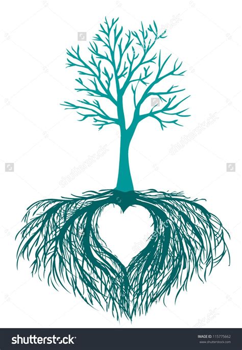 Vector Beautiful Tree With The Heart Shaped Root Isolated White