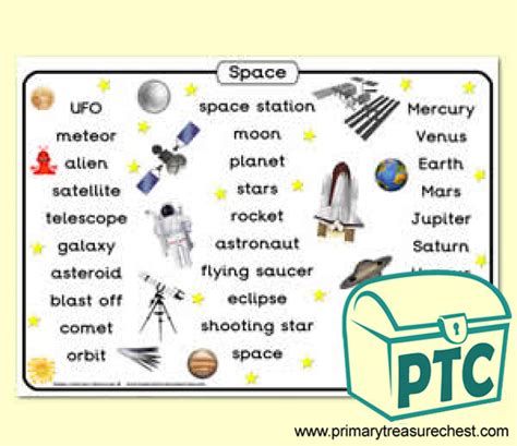 Space Themed Word Mat Primary Treasure Chest