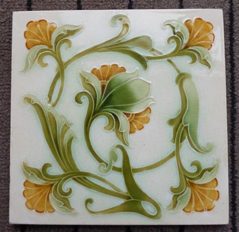 Original Early English Art Nouveau Tile C1902 6x6tile In Antiques