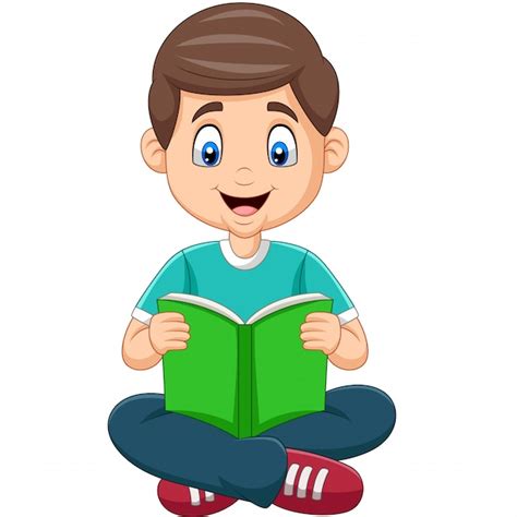 Niño Leyendo Libro Animado Ilustración de Dibujos Animados Niños