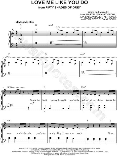 Ellie Goulding Love Me Like You Do Sheet Music Easy Piano In C
