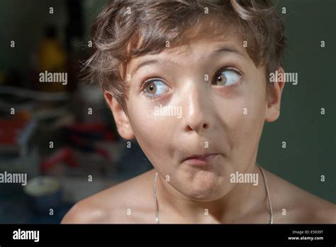 Boy Make Faces Surprise Stock Photo Alamy