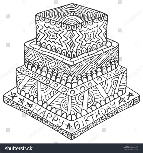 Draw an oval for the middle level of the cake. Happy Birthday Zentangle Cake Birthday Doodle Stock Vector 443660494 - Shutterstock