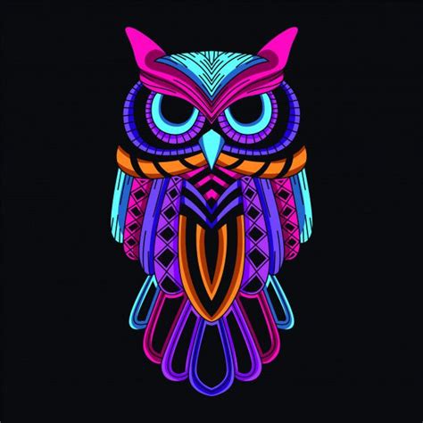 Premium Vector Decorative Owl In Glow Neon Color Owls Drawing Owl