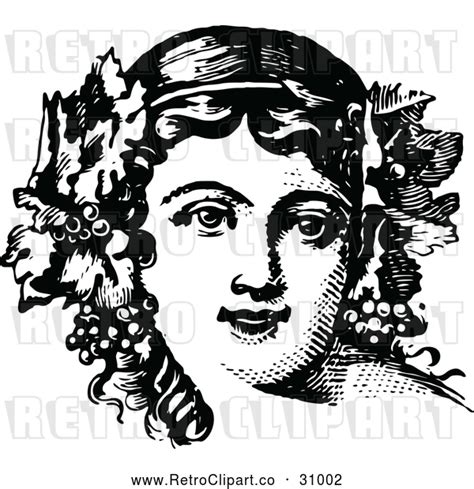 Vector Clip Art Of Retro Woman With Grapes And Leaves In Her Hair By