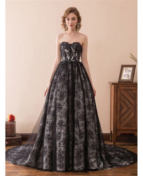 Strapless All Lace Black Formal Dress Long With Train For Woman Ch6681