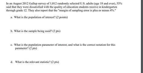 Solved In An August 2012 Gallup Survey Of 1012 Randomly