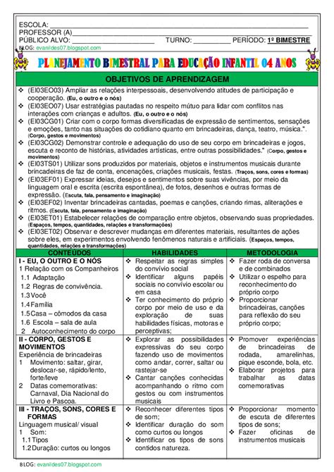 Plano De Aula Alinhavo Educação Infantil