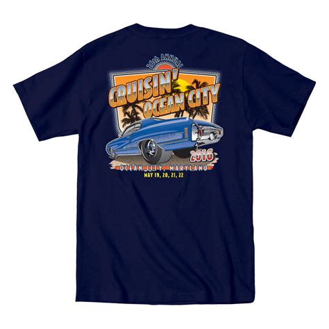 2016 Cruisin Official Classic Car Show Event T Shirt Navy Pocket Ocean Events Apparel