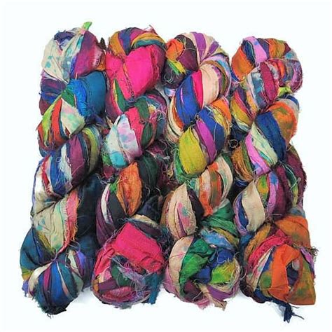 New Tye Dyed Sari Silk Fuzzy Ribbon 100g Irredescent Multi Mix