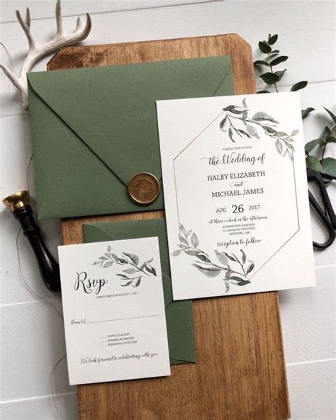 Einladungskarten zur goldenen hochzeit mit persönlicher note. Grün und Gold Hochzeitseinladung, rustikale und grüne ...