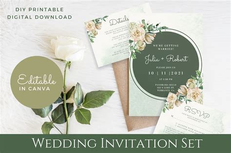 Canva template invitation Set Editable Wedding Invitation Set | Etsy