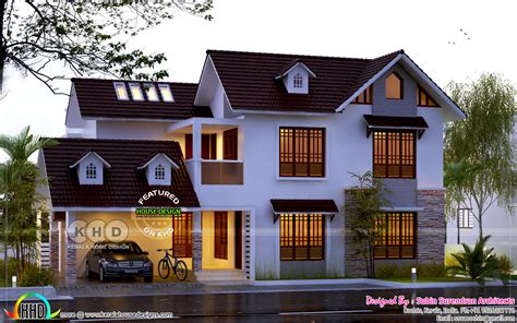 2500 Square Feet 4 Bedroom Sloping Roof Home Kerala Home Design And