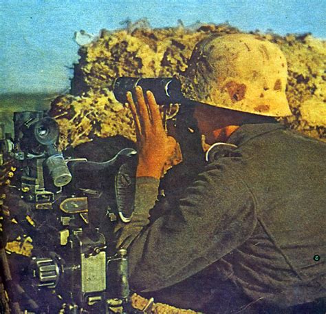 World War Ii In Color German Machine Gunner In Firing Position