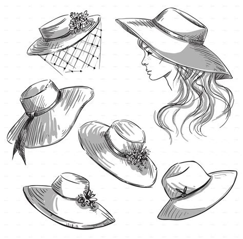 Set Of Hats Drawing Hats Girls Hats Fashion Fashion Illustration