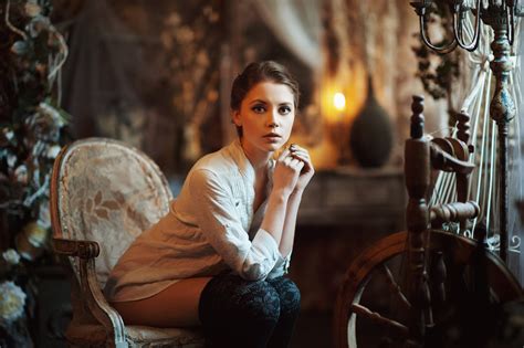 Wallpaper Xenia Kokoreva Maxim Maximov Portrait Sitting Women